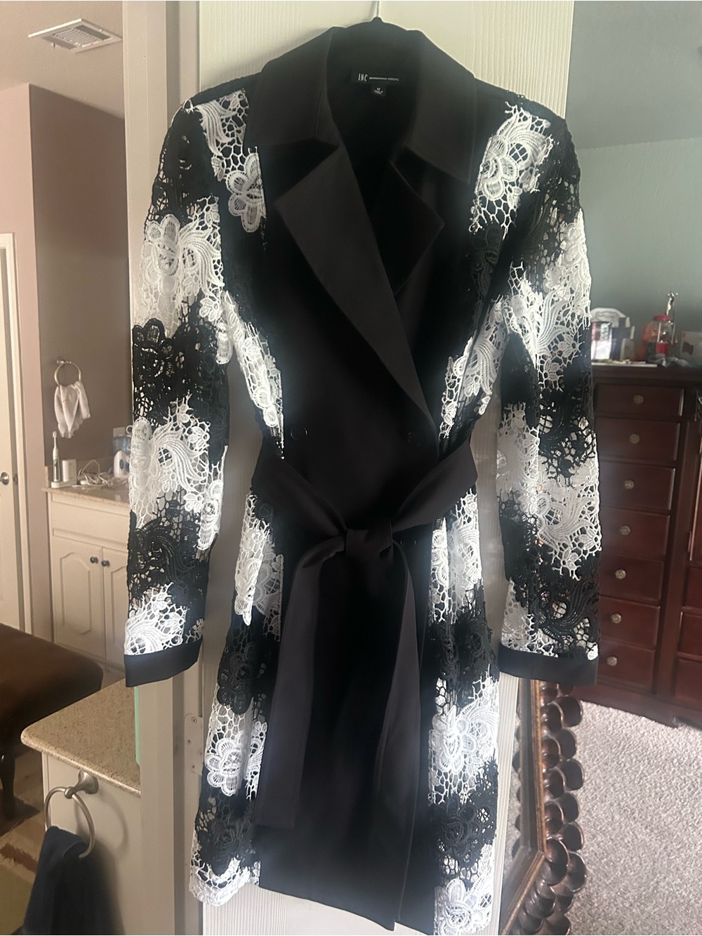 INC International Concepts Black and White Trench Coat